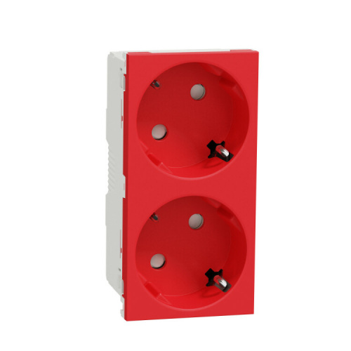 Unica Modular Розетка 2х(2К+З) 45гр, шторки, безвинтовые клеммы КРАСНАЯ | NU306603 | Schneider Electric