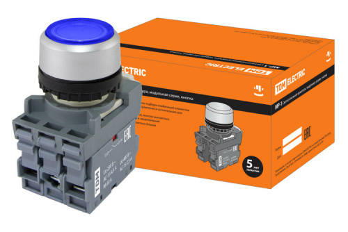 Кнопка MP1-21L(LED) в сборе d22мм/220В 1з+1р синяя | SQ0747-0016 | TDM