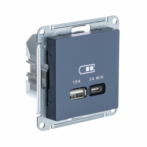 ATLASDESIGN ГРИФЕЛЬ USB РОЗЕТКА A + тип-C 45W высокоскор.заряд. QC PD | ATN000729 | Schneider Electric