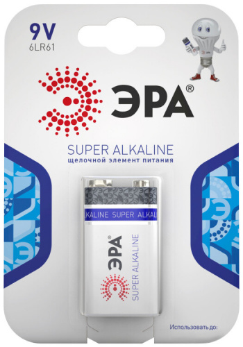Батарейка щелочная (алкалиновая) 6LR61-1BL (12/96/6144) (Крона) | C0038445 | ЭРА