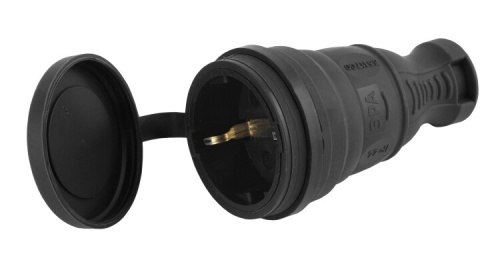 R8-B-IP44 ЭРА Разъём каучуковый c/з прямой 16A IP44 черный | Б0044541 | ЭРА